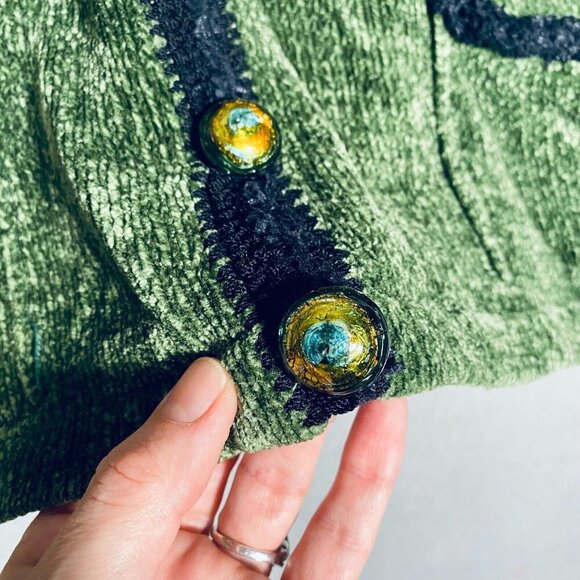 Vintage Ani Barrie Sweater Womens M Green Button Up Cardigan Fuzzy - Picture 3 of 12